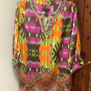 Chicos Jeweled Collar Blouse/Tunic Size 1
